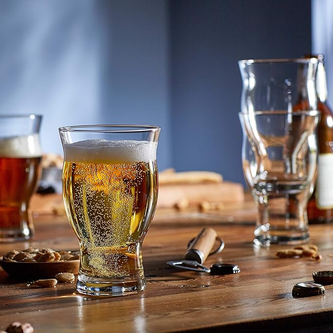 Libbey Craft Brews Nucleated Pint Beer Glasses, Dishwasher Safe Pint Glasses Set of 4 for Light Beers, Stouts, Laser Etching Nucleated Beer Glasses