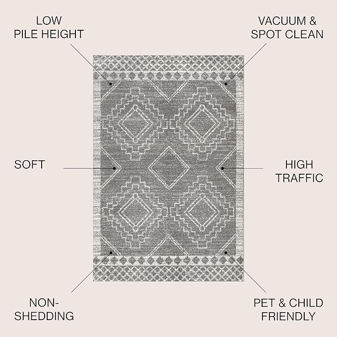 JONATHAN Y Amir Moroccan Beni Souk Gray/Cream Indoor Area Rug, 9x12, Bohemian, Scandinavian, Easy-Cleaning for Living Room, Bedroom, Kitchen, Pet Friendly, Non-Shedding (MOH200C-9)