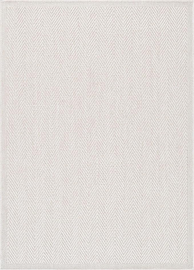 CAMILSON Easy Jute Rug 2x3, Indoor Outdoor Off-White Color Fiber Area Rugs for Bathroom and Kitchen Rug, Herringbone Seagrass Boho Woven Design, Easy-Cleaning, Washable Outside Carpet Alfombras 2 x 3
