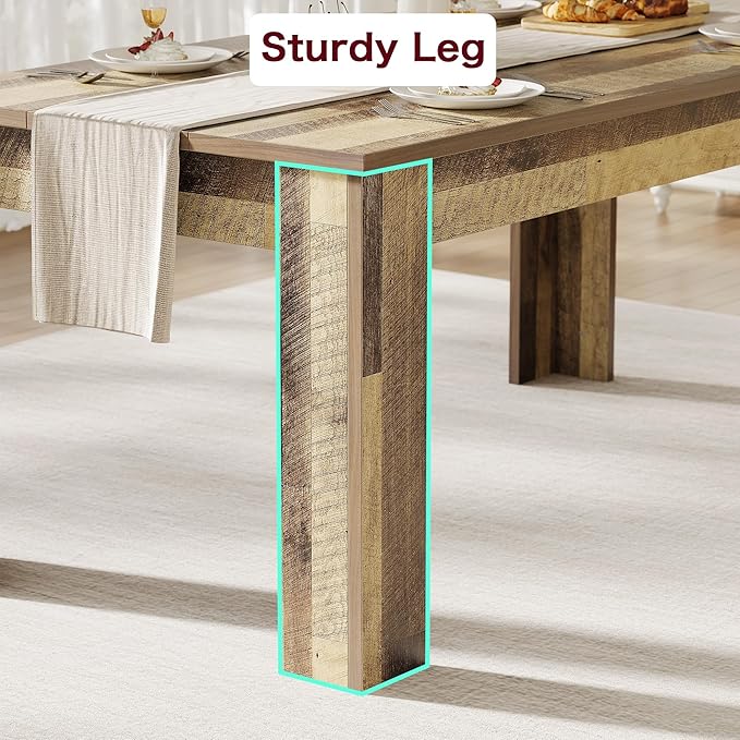 CABIHOME Dining Table for 4-6, 63" Inch Dining Tables for 4, Farmhouse Large Kitchen Dining Table, Rectangular Dining Room Table for Small Space, Wood Dinner Table for Kitchen, Apartment, Rustic Brown