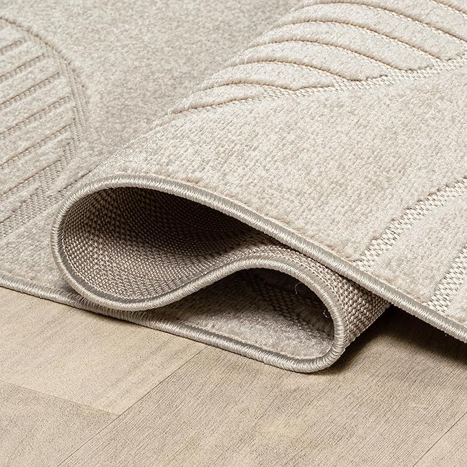 JONATHAN Y Nordby High-Low Arch Striped Ivory/Cream 8' Round Indoor/Outdoor Area Rug, Pet Friendly, Non-Shedding, Stain Resistant, Easy-Cleaning for Backyard, Patio, (SCN104B-8R)