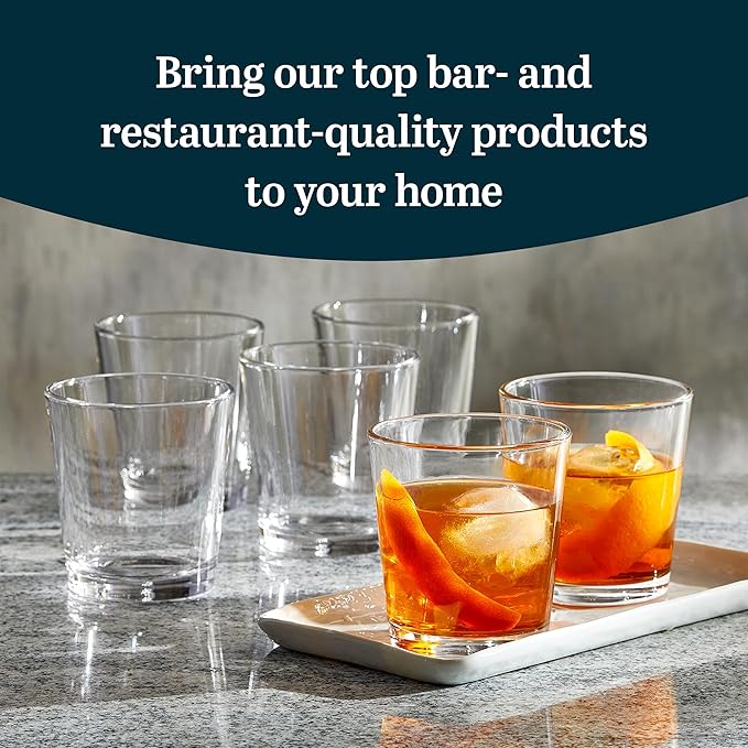Libbey Bar Essentials Double Old Fashioned Glasses, 12 oz, Clear Restaurant Quality Drinking Glasses Set of 6, Modern Rocks Glass Set for Everyday Use