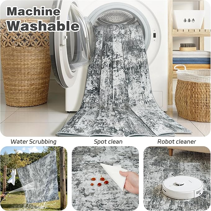 5x7 Area Rugs Living Room Rug Modern Abstract Neutral Washable Rugs Non Slip Soft Carpet Large Area Rug Low Pile Stain Resistant Non Shedding for Bedroom Nursery Dining Room Home Office Gray