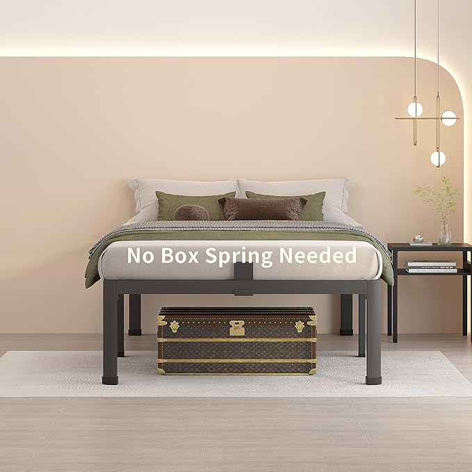 MAF 16 Inch Twin XL Bed Frames with Round Corner Legs Mattress Slide Stopper No Box Spring Needed Heavy Duty Metal Platform Bed Frame Under-Bed Storage Space, 3000 LBS Steel Slats Support