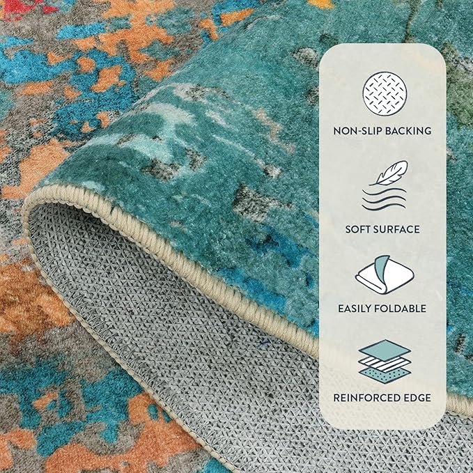 Lahome Modern Abstract Living Room Rug, Washable 8x10 Area Rugs for Bedroom Stain Resistant Non Slip, Large Colorful Soft Indoor Carpet for Dining Room Table Home Office Decor