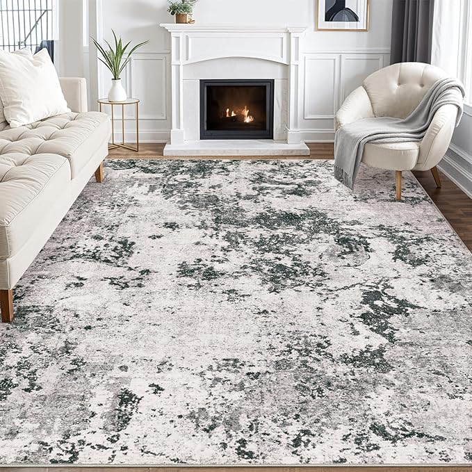 Area Rugs for Living Room: 5x7 Abstract Washable Rug Large Soft Stain Resistant Non-Slip Backing for Bedroom Dining Room Indoor Home Office Carpet for Kids Pet Friendly Families - Dark Grey