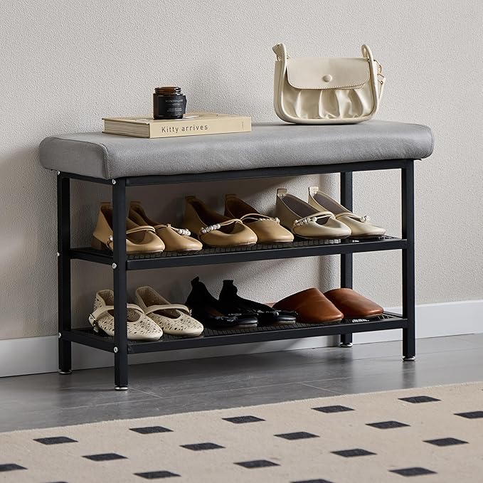 Shoe Rack Shoe Bench Shoe Organizer Storage Rack for Hallway Bedroom Living Room with Comfortable Seat Cushion 80x30x50cm (80cm Grey)