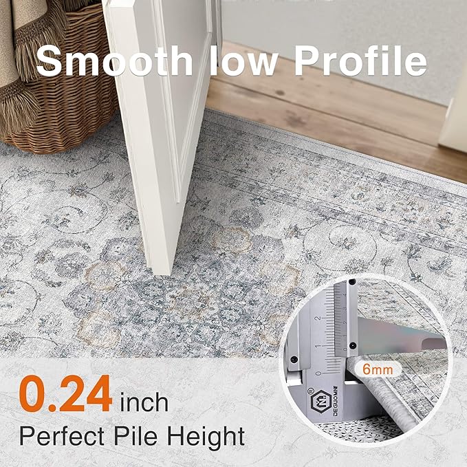 HUGEAR Machine Washable Hallway Runner Rugs 2x10 Vintage Blue Neutral Style Non Slip Stain Resistant Low Pile Throw Carpet for Bedroom Kitchen Retro Aesthetic Modern Decor