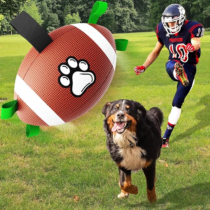 QDAN Dog Toys Football, Interactive Dog Toys for Tug of War,Superbowl Football Party Decorations Favor, Dog Water Toy, Durable Dog Balls for Small & Medium Dogs(8 inch)