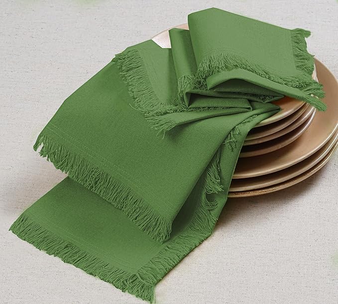 Bedding Craft Cotton Cloth Dinner Napkins Set of 12 – 18x18 Salted Lime with Frayed Selvedge Edges – Machine Washable Fabric Napkins for Weddings, Baby Showers, Parties & Dining