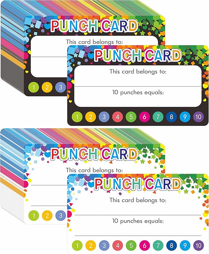 102 PCS Punch Cards, Incentive Reward Card Student Awards Loyalty Cards for Business, Classroom, Kids Behavior, Students, Teachers, 3.5” x 2”, 2 Styles