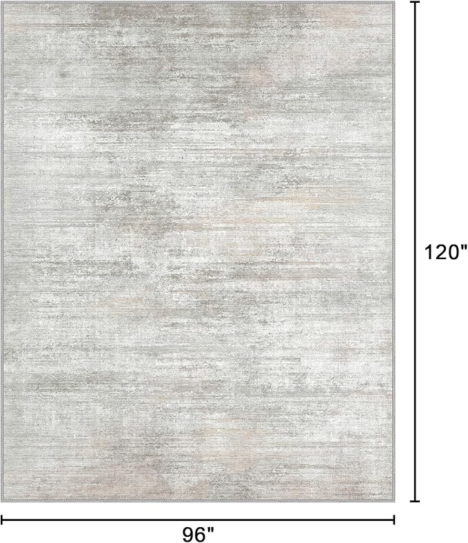 Bavni 8x10 Area Rugs, Modern Living Room Rugs, Large Machine Washable Rug Non-Slip, Soft Pet Friendly Rugs for Bedroom, Playroom, Dining Room, White/Grey