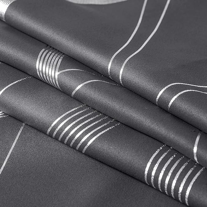 NICETOWN Extra Long Blackout Curtains for Large Window, Foil Printed Wave Lines Energy Saving Thermal Insulated Blackout Draperies for Kids Nursery Boys Bedroom (1 Pair, 52 inches by 108 inches, Grey)