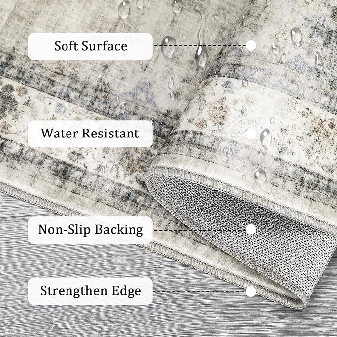 GarveeHome 4x6 Area Rug - Machine Washable, Soft, Non-Slip, Vintage, Indoor, Sage Green