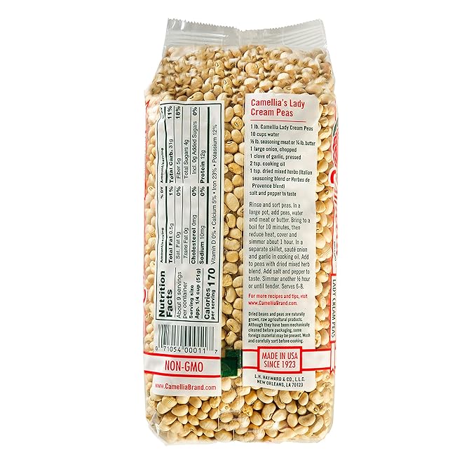 Camellia Brand Dried Lady Cream Peas – Premium Creamy Southern Peas for Traditional Southern Dishes, Succotash, Soups, Stews, Salads, and Vegetarian Meals – Non-GMO, Gluten-Free, High Protein 1 Pound (Pack of 12)