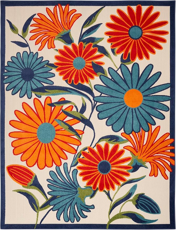 Nourison Home Aloha Multicolor 9' x 12' Area Rug - Easy Clean, Non Shedding, Bed Room, Living Room, Dining Room, Kitchen (9' x 12')
