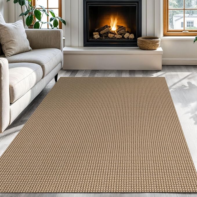 KOZYFLY Washable Area Rug 4x6 ft Non Slip Rubber Backed Living Room Rugs Braided Woven Cotton Kitchen Rugs Indoor Entryway Rug Floor Carpet for Dining Living Room Bedroom, Tan/Orange/Brown