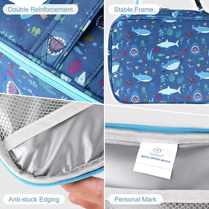 Genteen Lunch Box Kids, Prints Insulated Lunch Bag Kids Boys Girls,Soft Bag Mini Cooler Back to School Thermal Meal Tote Kit Lunch Box for School,Work,Outdoor - Shark