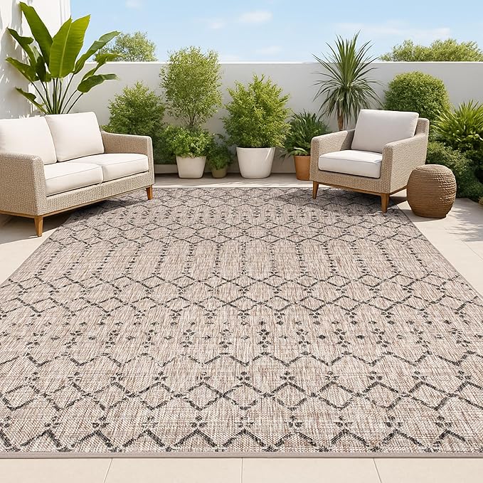 JONATHAN Y Moroccan Geometric Indoor Outdoor Area Rug 3X5 Natural/Black, Ourika Textured Weave for Backyard, Patio, Porch, Easy-Cleaning, High Traffic, Pet-Friendly, Non-Shedding (SMB108D-3)