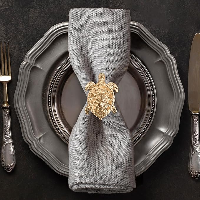 Decozen Set of 8 Gold Napkin Rings in Turtle Design Festive Table Decor Setting for Holiday Wedding, Birthday, Kitchen, Home Decor Housewarming Gift - Mothers Day Decorations