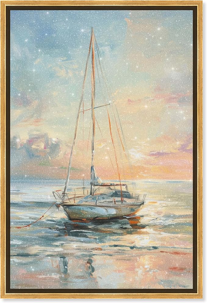 Art Remedy Boat On The Shore Framed Sailing 1 Piece Canvas Wall Art, 11.5" x 16.5", Gold Frame