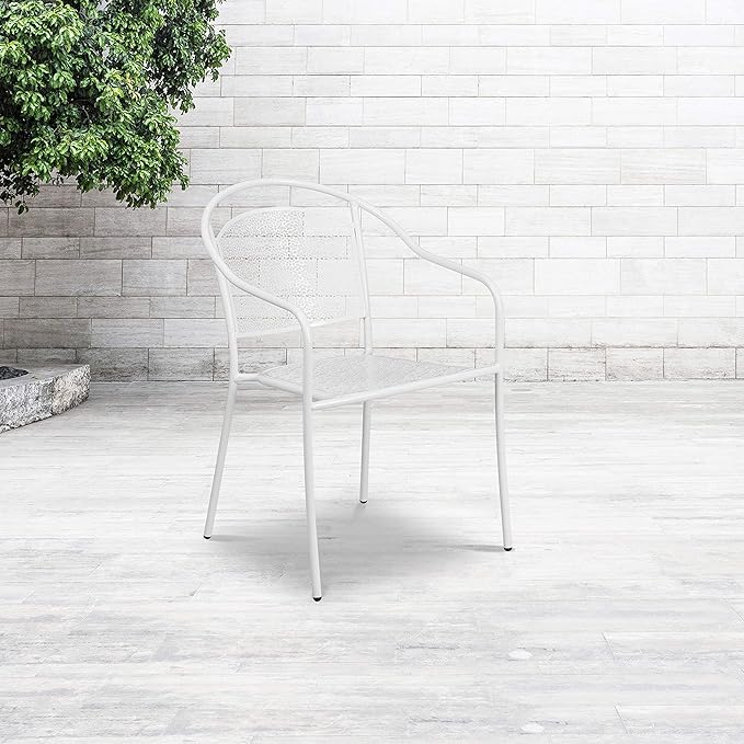 Flash Furniture Oia Commercial Grade 5 Pack White Indoor-Outdoor Steel Patio Arm Chair with Round Back