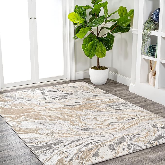 JONATHAN Y Swirl Marbled Beige/Ivory Indoor Area Rug 4X6 ft, Abstract for Living Room, Bedroom, Kitchen, Office, Easy-Cleaning, High Traffic, Pet-Friendly, Non-Shedding SOR203F-4
