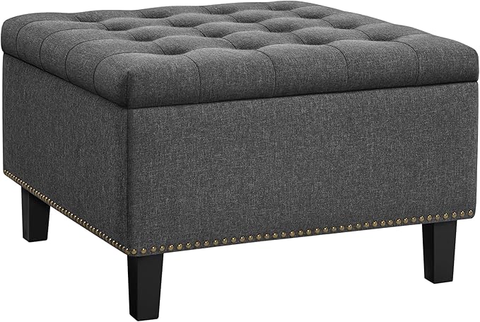 Yaheetech 28-inch Entryway Ottoman Bench with Storage, Multipurpose Foot Rest Sofa Stool in Dark Grey