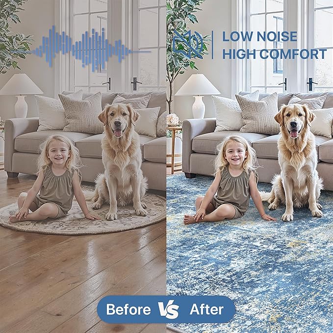 GENIMO Washable Area Rugs for Living Room, 8x10 Modern Non Slip Rugs, Low Pile Lightweight Soft Print Rug for Bedroom, Dining Room, Home Office, Denim Blue