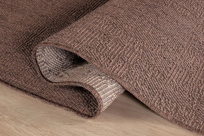 CAMILSON Easy Jute Rug 10x14, Indoor Outdoor Brown Color Fiber Area Rugs for Living Room Patio and Kitchen Rug, Solid Boho Woven Design, Easy-Cleaning, Washable Outside Carpet Alfombras (10 x 14)