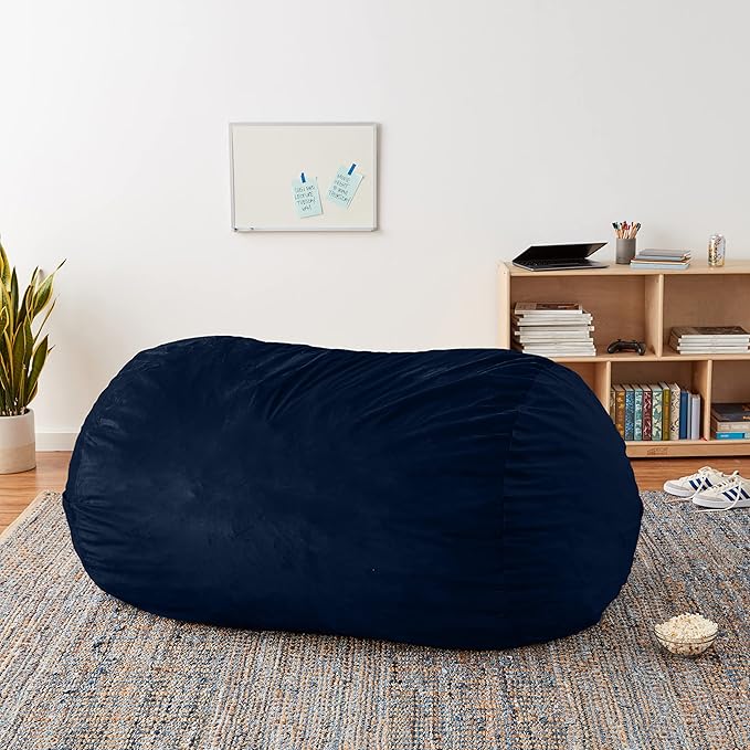 Sofa Sack Bean Bag Chair Cover Only, for Adults and Kids, Without Filling Comfy Fluffy Round or Oval Beanbag Chair Cover Replacement, Lazy Sofa Cover for Reading Chair or Floor Chair, 6-Feet, Navy