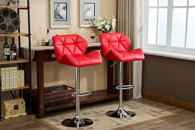 Roundhill Furniture Glasgow Contemporary Tufted Adjustable Height Hydraulic Red Bar Stools, Set of 2