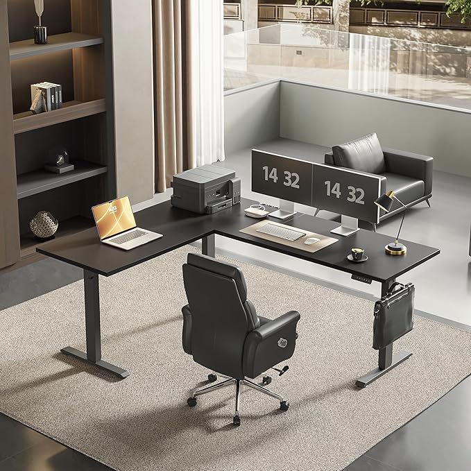 Agilestic Triple Motors 73" x 60" L Shaped Standing Desk, Electric Standing Desk Adjustable Height, Extra Large Desktop Corner Table for Home Office, Gaming Workstation, Splice Board, Black