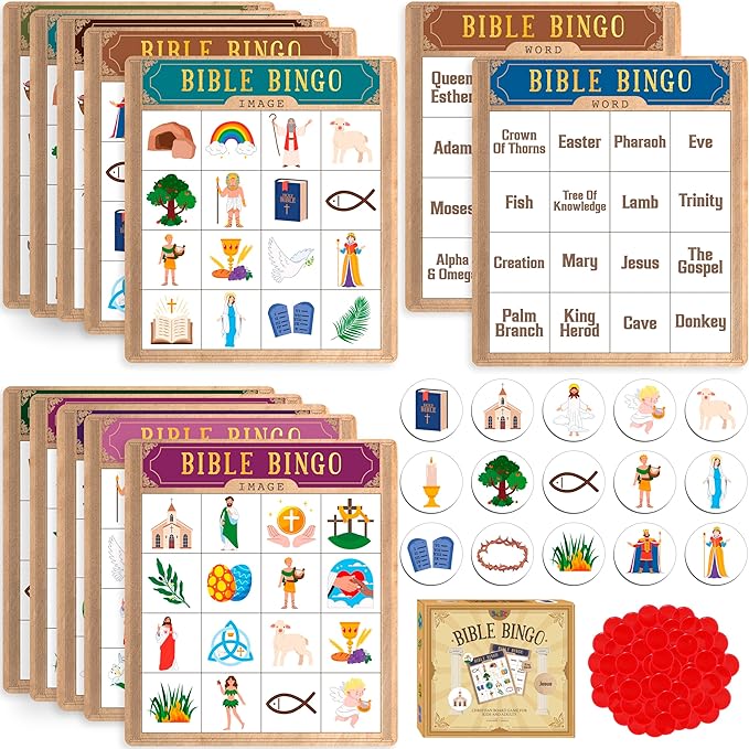 SpriteGru Bible Bingo Game, Multiple Players Bingo Game for Christian, Bible School Kids Christian Sunday Church