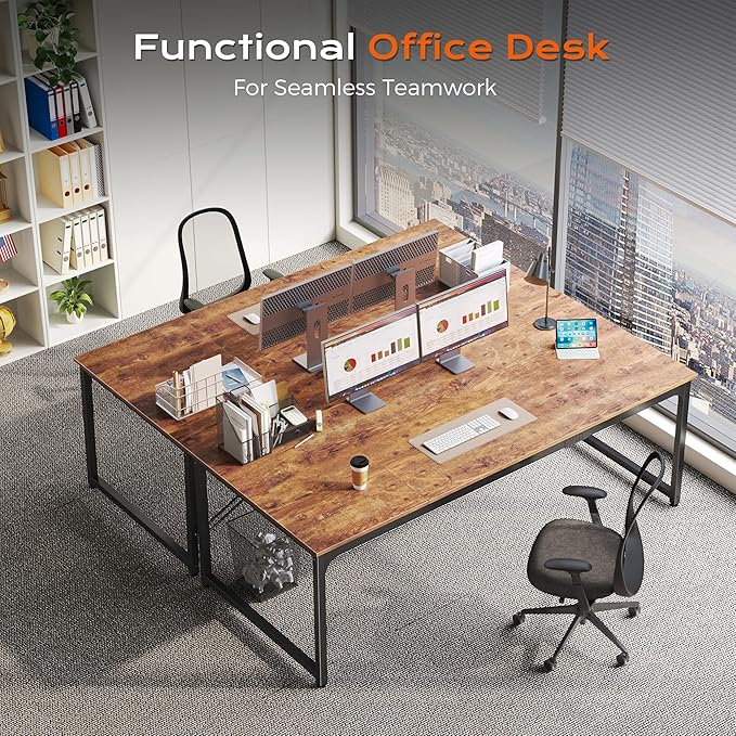 PRAISUN 70.8 X 29.5 Inch Computer Desk with Deeper Desktop, Gaming Office Writing Work Desk for Home Office, Study, Bedroom, Work from Home, Metal Frame, Rustic Brown