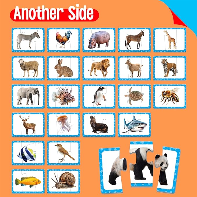 48 Animal Matching Puzzles with Error-Correction, 3-Piece Self-Correcting Puzzle Matching Game Educational Learning Activities for Toddlers, Animal-Themed Learning Games Toys for 3 Years Old