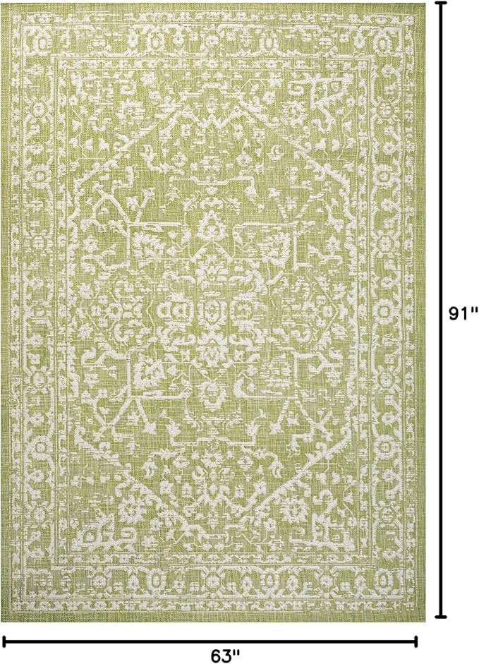 JONATHAN Y Boho Medallion Indoor Outdoor Area Rug 5X8 Green/Cream, Malta Textured Weave for Backyard, Patio, Porch, Easy-Cleaning, High Traffic, Pet-Friendly, Non-Shedding (SMB104D-5)