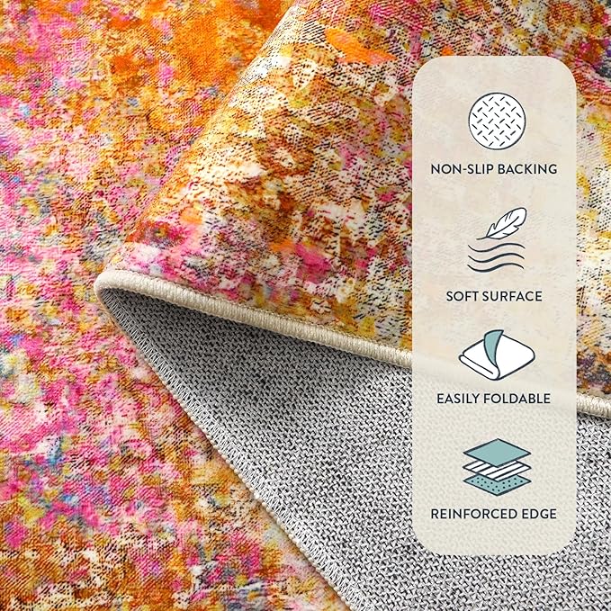 Lahome Modern Abstract Washable Living Room Rug, Colorful 8x10 Area Rugs for Bedroom Girls Kids Non Slip Low Pile, Large Soft Indoor Accent Carpet for Dining Room Table Home Decor