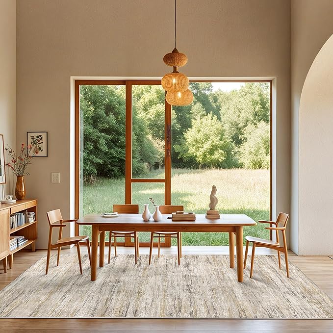 Art&Tuft Washable Rug, Anti-Slip Backing Abstract Area Rugs, Stain Resistant Rugs for Living Room, Foldable Machine Washable Area Rug(03-Beige, 8'x10')