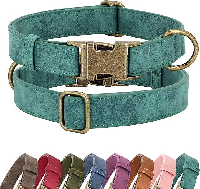 Didog Soft PU Leather Dog Collar, Stylish Quick Released Dog Collars for Large Dogs, Easy Clean Adjustable Pet Collar for Daily Walking, Green, XL Fit 17-27" Neck