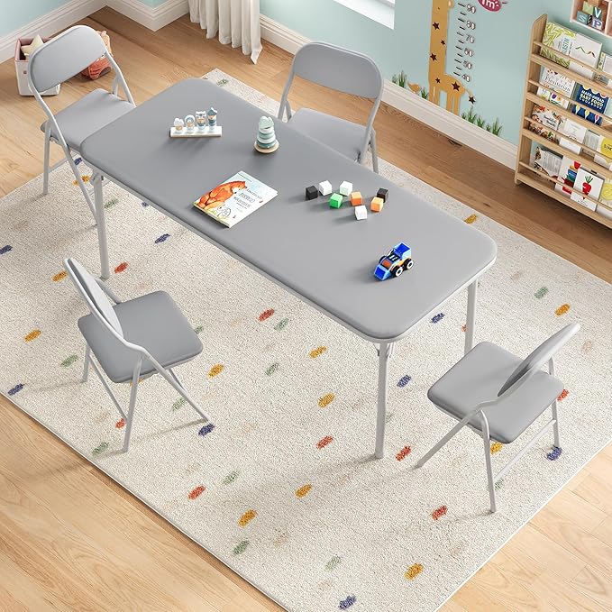GarveeHome 5-Piece Kids Folding Table and Chairs Set, Toddlers Children's Activity Table and Chairs Set for Dining Room,Daycare,Classrooms