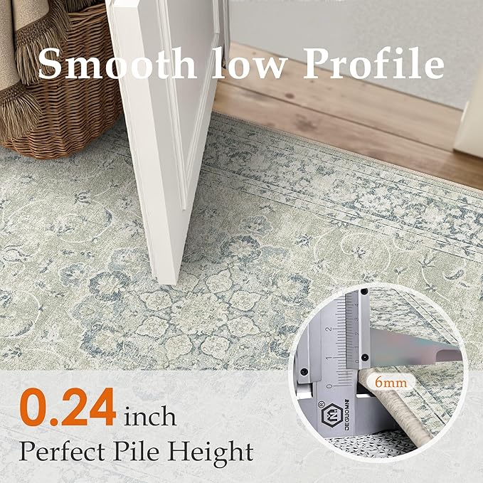 HUGEAR Machine Washable Area Rugs 6x9 Vintage Sage Green Living Room Bedroom Rug Neutral Style Non Slip Stain Resistant Low Pile Throw Carpet for Home Retro Aesthetic Modern Decor