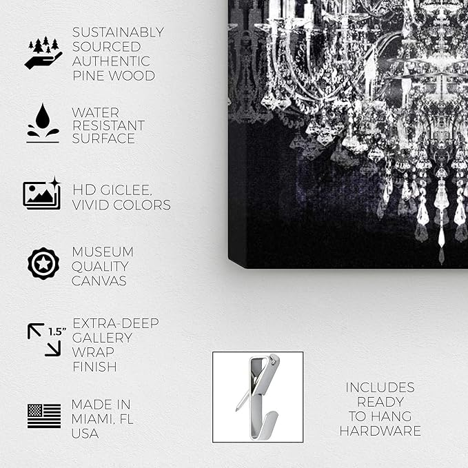 The Oliver Gal Artist Co. Fashion and Glam Wall Art Canvas Prints 'Montecarlo Crystal' Home Décor, 20 in x 30 in, White, Black