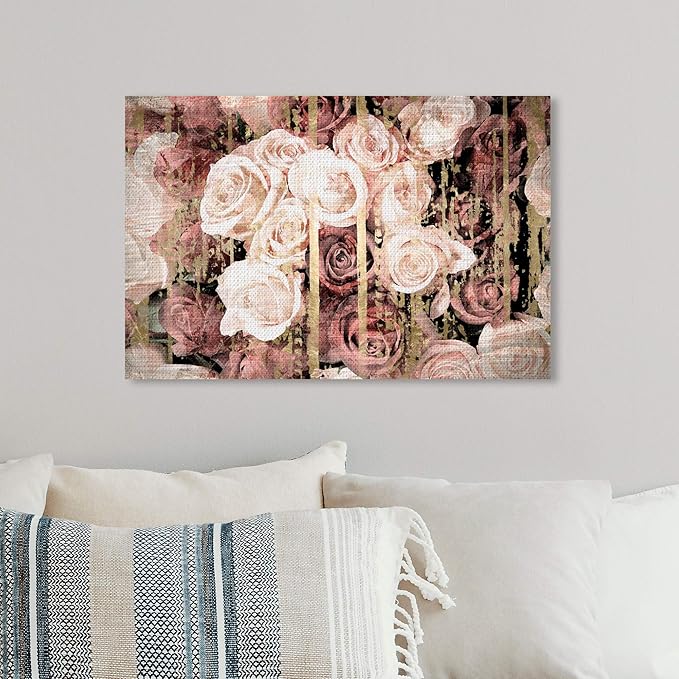The Oliver Gal Artist Co. Floral and Botanical Wall Art Canvas Prints 'Shabby Chic Romance' Florals, Pink, Brown, 15" x 10"