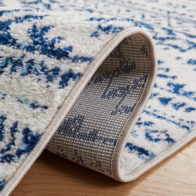 SAFAVIEH Tulum Collection Area Rug - 5' Square, Ivory & Navy, Moroccan Boho Tribal Design, Non-Shedding & Easy to Clean, Ideal for Living Room, Bedroom, Dining Space (TUL272D)