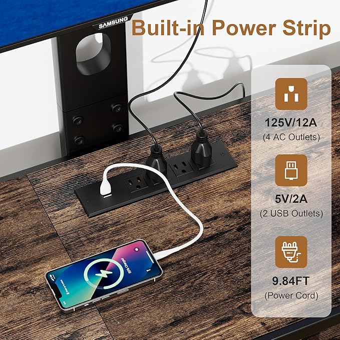 VECELO TV Stand with Mount and Power Outlet, Height Adjustable Entertainment Center with Storage Shelves for 32/55/65/70/75 inches Televisions, Console Table for Living Room, Bedroom, Rustic Brown