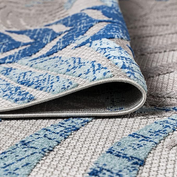 JONATHAN Y Tropics Palm Leaves Indoor Outdoor Runner Rug 2X8 Gray/Blue, Boho for Backyard, Patio, Porch, Easy-Cleaning, High Traffic, Pet-Friendly, Non-Shedding (AMC100A-28)