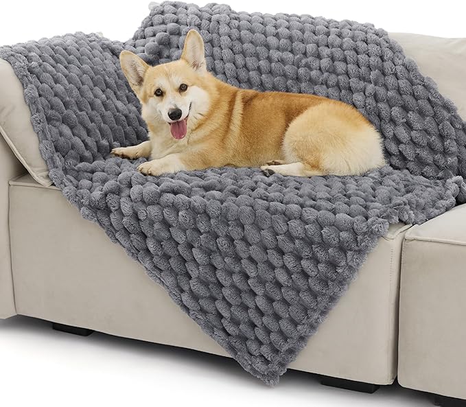 Bedsure Dog Blanket for Large Dogs Washable - Fluffy Fuzzy Puppy Cat Flannel Blanket with Premium 350GSM Coral Fleece Soft for Pet Kitten Doggy, Grey Bobo, 40x50IN