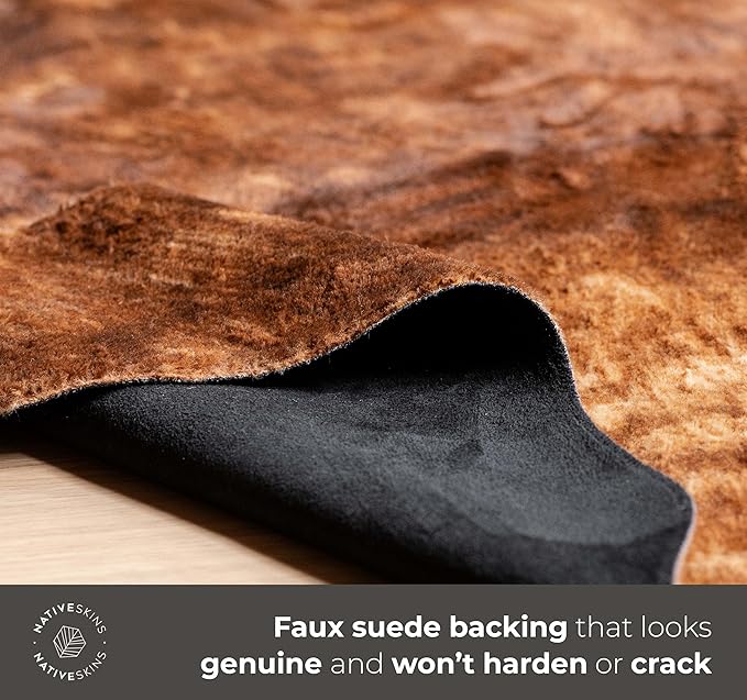 NativeSkins Faux Cowhide Rug ??Brindle (Oversized) | 6.2ft x 8.2ft | Cow Print | Western Bedroom Decor | Hand-Cut, Faux Suede No-Slip Backing | Western Rug | Animal Print | Cow Hide
