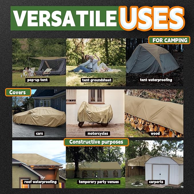 RAINDEWAY 20x20 Feet Heavy Duty Tarp,12 Mil Tan Waterproof Poly Tarp Cover,UV Resistant,Weatherproof,Durable,Multipurpose Tarps with Grommets and Reinforced Edges